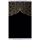 Kadife Seccade Çeyizlik Namazlık Keten Astarlı 70x120 cm - Bej - Siyah