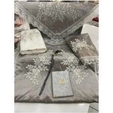 Kadife Seccade Takımı 6 Parça Fransız Güpürlü Bohça Seti - 70 x 120 cm - Gri