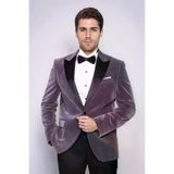 Kadife Slim Fit Lila Erkek Smokin Ceket - Wessi