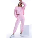Kadife Yuvarlak Yaka Uzun Kollu Sweatshirt Cepli Bel Lastikli Pantolon Takım