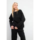 Kadın 0 Yaka Pike Sweatshirt - Siyah SİYAH