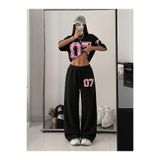 Kadın 07 Baskılı Oversize T-shirt ve Baggy Eşofman Altı - İkili Yazlık Eşofman Takımı