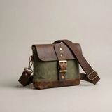 Kadın %100 Hakiki Deri Kanvas Çapraz Askılı Retro Omuz Çantası 21X15 cm - 21 x 15 cm