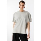 Kadın %100 Organik Pamuk Relaxed Fit Yırtmaçlı Yuvarlak Yaka T-Shirt Yırtmaçlı-T-Shırt - Gri