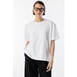 Kadın %100 Organik Pamuk Relaxed Fit Yırtmaçlı Yuvarlak Yaka T-shirt YIRTMAÇLI-T-SHIRT