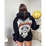 Kadın 2 İplik Metallica Baskılı Kapüşonlu Hoodie Sweatshirt - Siyah