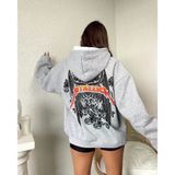 Kadın 2 İplik Metallica Baskılı Kapüşonlu Sweatshirt Hoodie - Gri