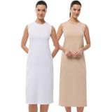Kadın 2 li Set Kolsuz Uzun Elbise Astarı Modal Kombinezon 2M1049 (Beyaz-Ten Rengi, 2XL)