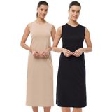 Kadın 2 li Set Kolsuz Uzun Elbise Astarı Modal Kombinezon 2M1049 (Siyah-Ten Rengi, 2XL)