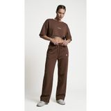 Kadın 2’li Alt-Üst Spor Takımı - Crop Kısa Kollu Tshirt & Geniş Paça Eşofman (Kahverengi, S)