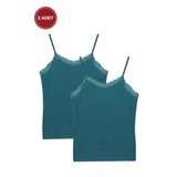 Kadın 2'li Ip Askılı Dantelli - Ayar Halkalı Atlet Dantel Yeşil L/XL