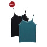 Kadın 2'li Ip Askılı Dantelli - Ayar Halkalı Atlet Siyahyesil L/XL