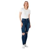 Kadın 3 Düğmeli Yırtık Detaylı Skinny Jeans Blue Mavi 36