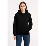 Kadın 3 İplik Pamuklu Kapüşonlu Kanguru Cepli Sweatshirt Hoodie - Siyah