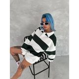 Kadın 3 Iplik Pamuklu Parçalı Yakalı Sweatshirt - Yeşil