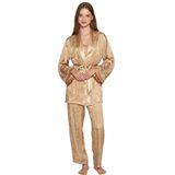 Kadın 3 Lü Dokuma Jakar Bej Sabahlık & Pijama Takım C2T2N1O5 BEJ S