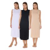 Kadın 3 lü Set Kolsuz Uzun Elbise Astarı Modal Kombinezon 3M1049 (Siyah-Beyaz-Ten Rengi, 2XL)