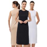 Kadın 3 lü Set Kolsuz Uzun Elbise Astarı Modal Kombinezon 3M1049 (Siyah-Beyaz-Ten Rengi, S)