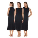 Kadın 3 lü Set Kolsuz Uzun Elbise Astarı Modal Kombinezon 3M1049 (Siyah, L)