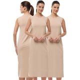 Kadın 3 lü Set Kolsuz Uzun Elbise Astarı Modal Kombinezon 3M1049 (Ten Rengi, S)