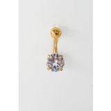 Kadın 316L Anti Alerjenik Topcuklu Oval Baget Zirkon Taşlı Göbek Piercing