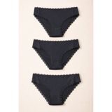 Kadın 3'lü Dantelli Basic Slip Külot Siyah