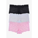 Kadın 3'lü Fantazi Dantelli Şort Boxer Külot (FARKLI DANTEL SEÇENEKLERİ) siyahekrupembe L/XL