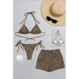 Kadın 3'Lü Set Leopar Desenli Şortlu Ve Yandan Bağlamalı Bikini Mayo Takımı - Modern, Konforlu Ve Gü