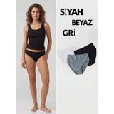 Kadın 3'lü Siyah-Beyaz-Gri Pamuklu Bikini Külot Seti