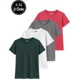 Kadın 4'lü Paket Antrasit-Beyaz-Gri-Pembe Oversize Tişört %100 Pamuk Bisiklet Yaka T-Shirt