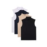 Kadın 4'lü Paket Beyaz-Lacivert-Bej-Siyah Regular Fit Viskon Kumaş Balıkçı Yaka Sıfır Kol Bluz
