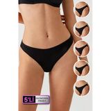 Kadın 5'Li Ekonomik Paket Siyah 2057 High Leg Classic Pamuklu Basic Külot