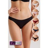 Kadın 5'li Ekonomik Paket Siyah-beyaz-ten 2050 No Show Pamuklu Bikini Slip