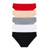 Kadın 5'Li Paket Pamuklu Bikini Slip Külot Seti - Dikişsiz Rahat Esnek İç Çamaşırı (Kırmızı, Ten, Gri, Beyaz, Siyah)