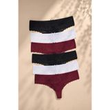 Kadın 6'lı Dantelli Tanga Siyah - Beyaz - Bordo