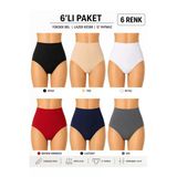 Kadın 6'Lı Paket Yüksek Bel Lazer Kesim Dikişsiz Külot Seti - İz Yapmayan Slip Külot