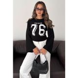 Kadın 76 Baskılı Oversize Bluz Geniş Kollu Bisiklet Yaka Salaş Üst