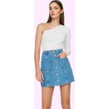 Kadın A Line Yüksek Bel Düğmeli Denim Mini Etek Pamuk Günlük Kullanım Yaz Aylarının Vazgeçilmezi - Mavi - 42