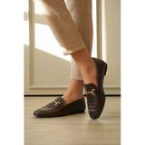 Kadın Acı Kahve Örgü Desenli Toka Detaylı Loafer Ayakkabı - Hanly
