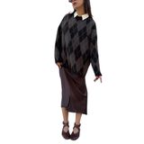 Kadın Acı Kahve Oversize Şardonlu Ekoseli Yumoş Kazak 5581 Standart