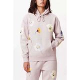 Kadın Açık Mor Kapüşonlu Sweatshirt – Baskılı & Nakışlı, Pamuk Karışımlı Rahat Kalıp