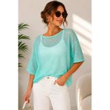 Kadın Ajurlu Delikli Triko Bluz İç Atlet Astarlı Oversize Salaş Kesim Yazlık Mint Bluz