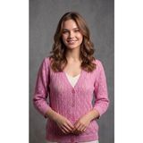 Kadın Ajurlu Hırka - Fuşya - M