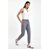 Kadın Alian Beli Lastikli Çizgili Summer Gabardin Pantolon - Füme Çizgili FÜME ÇİZGİLİ