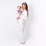 Kadın Anne Ekru Mor Lale Desenli Fırfırlı Bandanalı Pijama Takımı