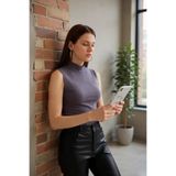 Kadın Antrasit Gri Kolsuz Balıkçı Yaka Basic Bluz