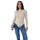 Kadın Asimetrik Düğme Detaylı Bluz – Diagonal Soft, bej, standart