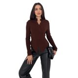 Kadın Asimetrik Düğme Detaylı Bluz – Diagonal Soft, kahverengi, standart