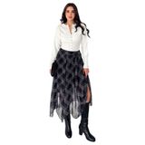 Kadın Asimetrik Kesim Ekose Midi Etek – Plaid Motion, siyah, m