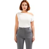Kadın Asimetrik Yaka Kısa Kollu Örme Bluz Modern Kesim ve Yumuşak Dokunuşla Günlük Şıklık Kaliteli_Ekru-5XL